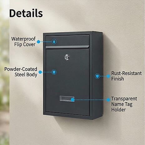 Letter Post Box (Size 215 x 320 x 90 mm) - Black