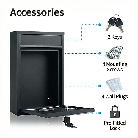 Letter Post Box (Size 215 x 320 x 90 mm) - Black