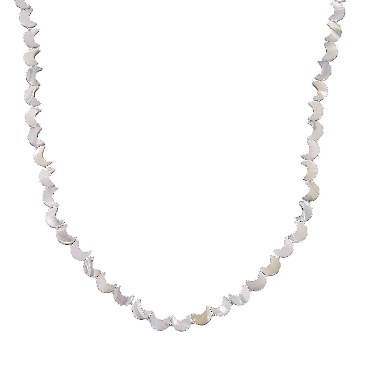 D'Joy White Mother Of Pearl Beads Necklace in Rhodium OverlaySterling Silver  80.000  Ct.