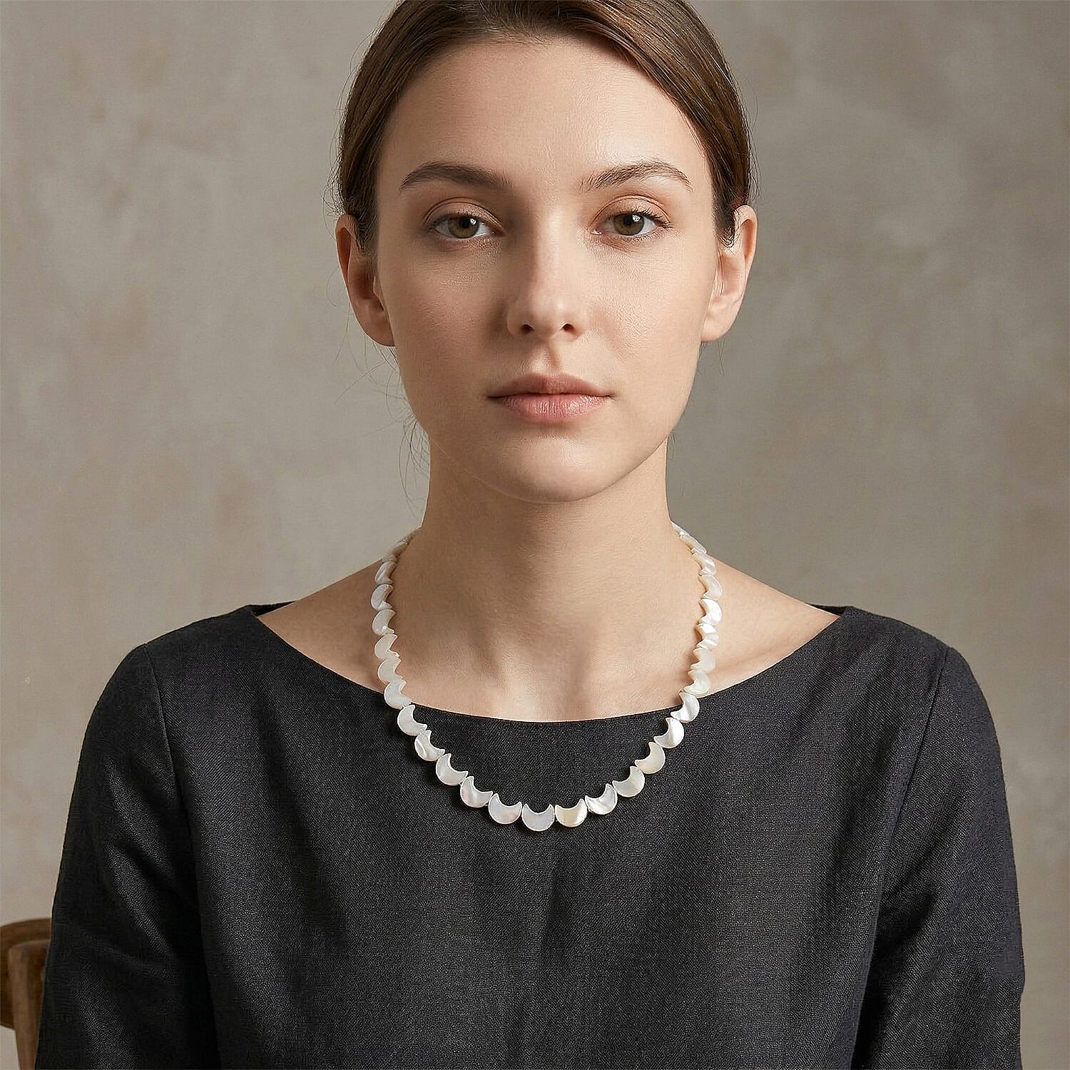 D'Joy White Mother Of Pearl Beads Necklace in Rhodium OverlaySterling Silver  80.000  Ct.