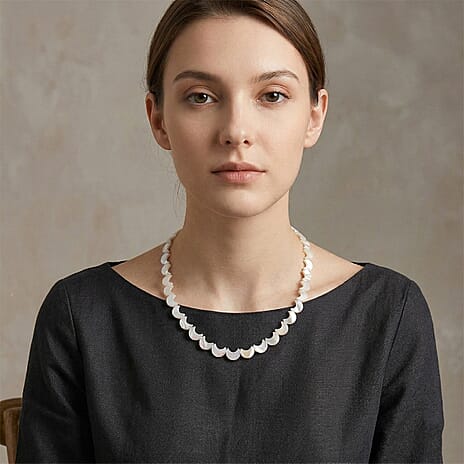 D'Joy White Mother Of Pearl Beads Necklace in Rhodium OverlaySterling Silver  80.000  Ct.