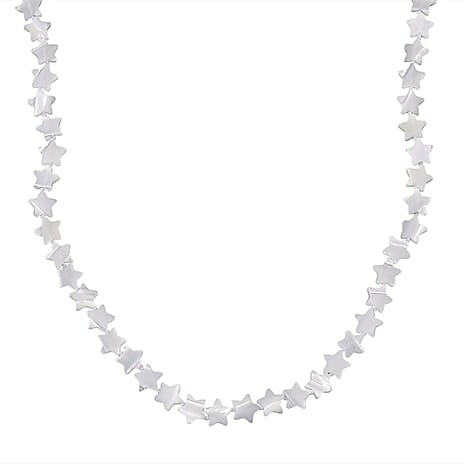 D'Joy White Mother Of Pearl Beads Necklace in Rhodium Overlay Sterling Silver 80.00 Ct.