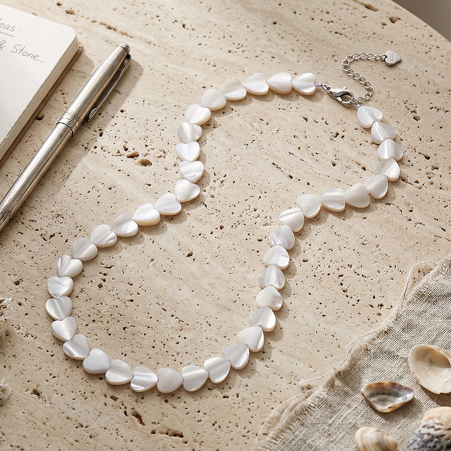 D'Joy White Mother Of Pearl Beads Necklace in Rhodium OverlaySterling Silver  80.000  Ct.