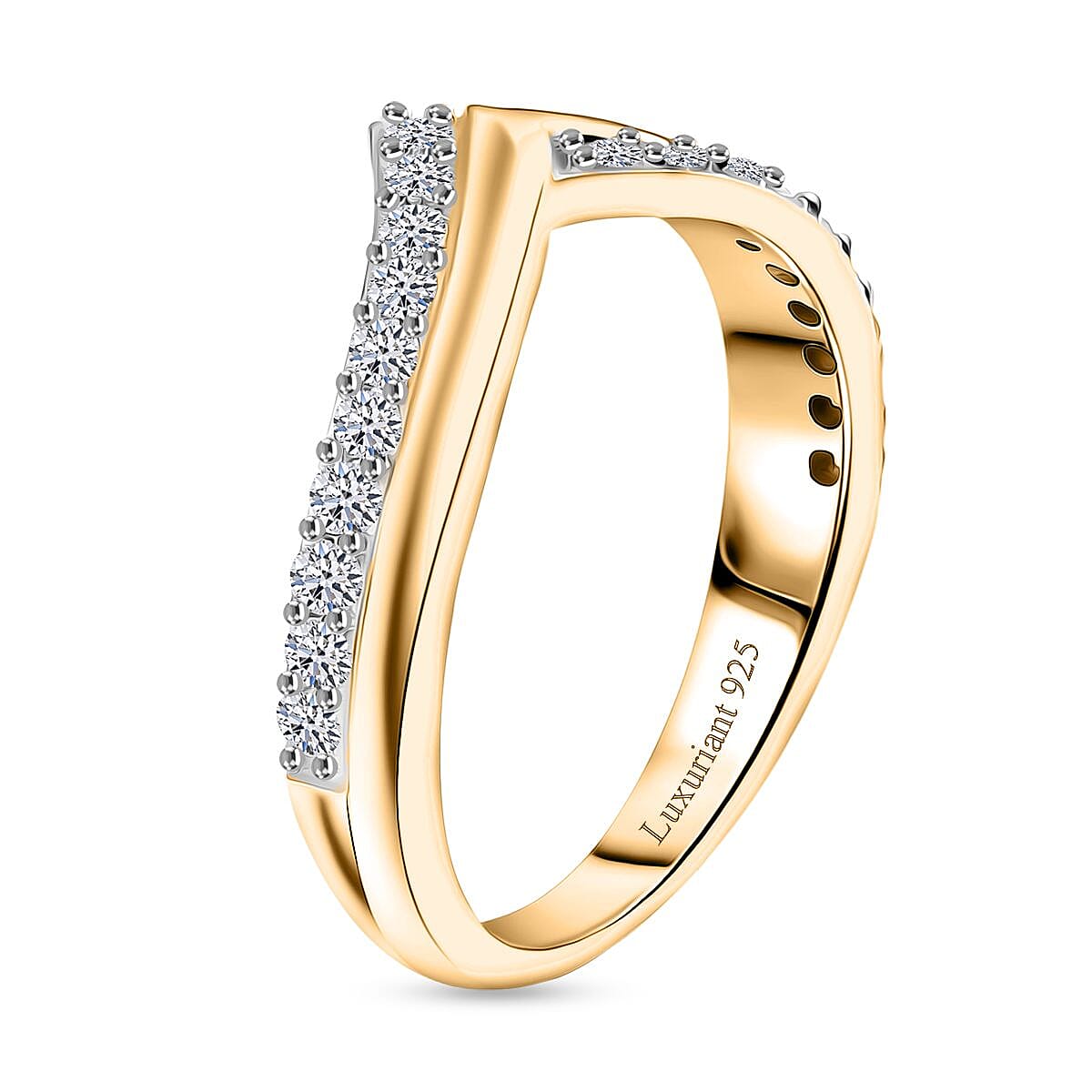 LUXURIANT Lab Grown Diamond Chevron Knife Edge Ring in Sterling Silver