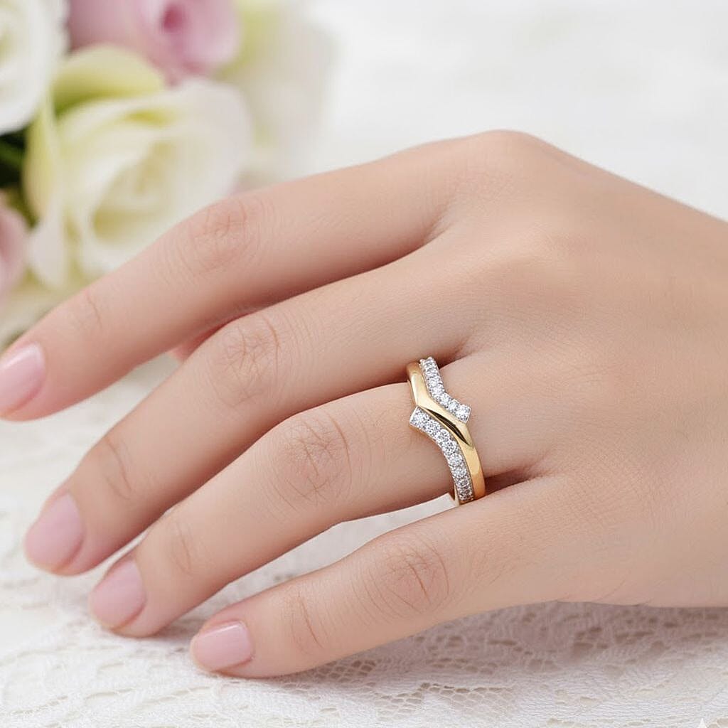 Luxuriant Lab Grown Diamond Chevron Knife Edge Ring in Sterling Silver