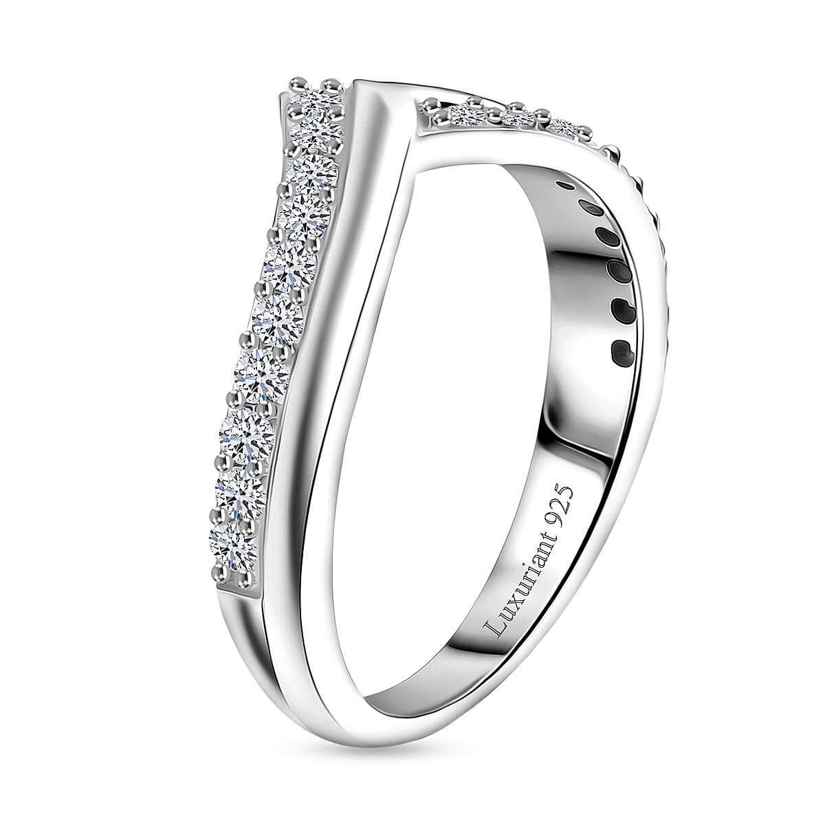 LUXURIANT Lab Grown Diamond Chevron Knife Edge Ring in Sterling Silver