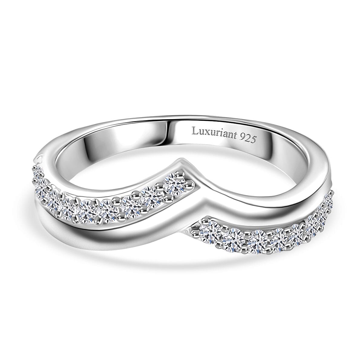 Luxuriant Lab Grown Diamond Chevron Knife Edge Ring in Sterling Silver