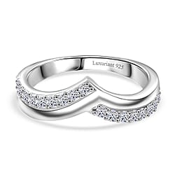 Luxuriant Lab Grown Diamond Chevron Knife Edge Ring in Sterling Silver