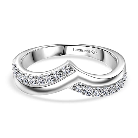Luxuriant Lab Grown Diamond Chevron Knife Edge Ring in Rhodium OverlaySterling Silver  0.399  Ct.