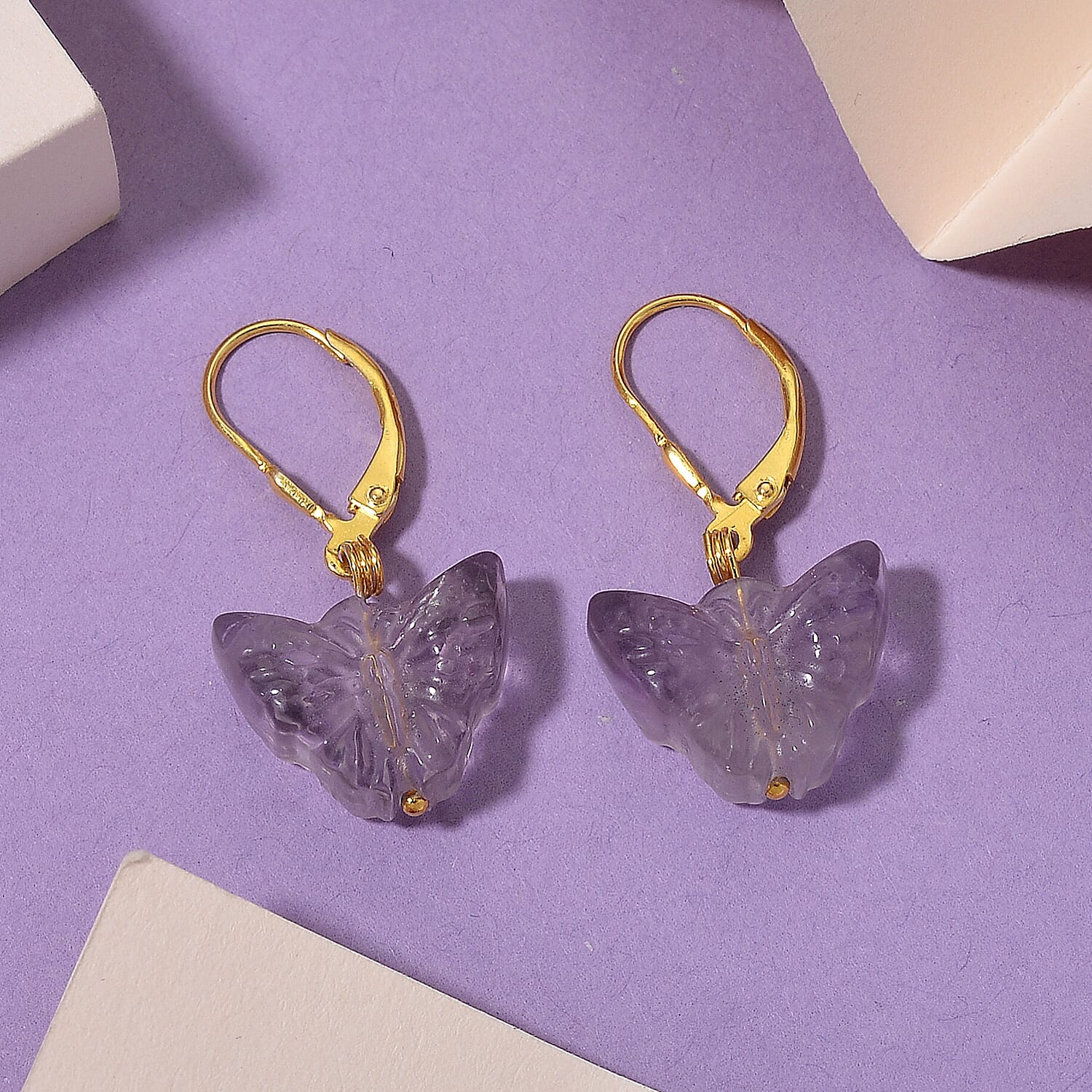 D'Joy African Amethyst Beads Earring in Yellow Gold Plated Sterling Silver 2.00 Ct.