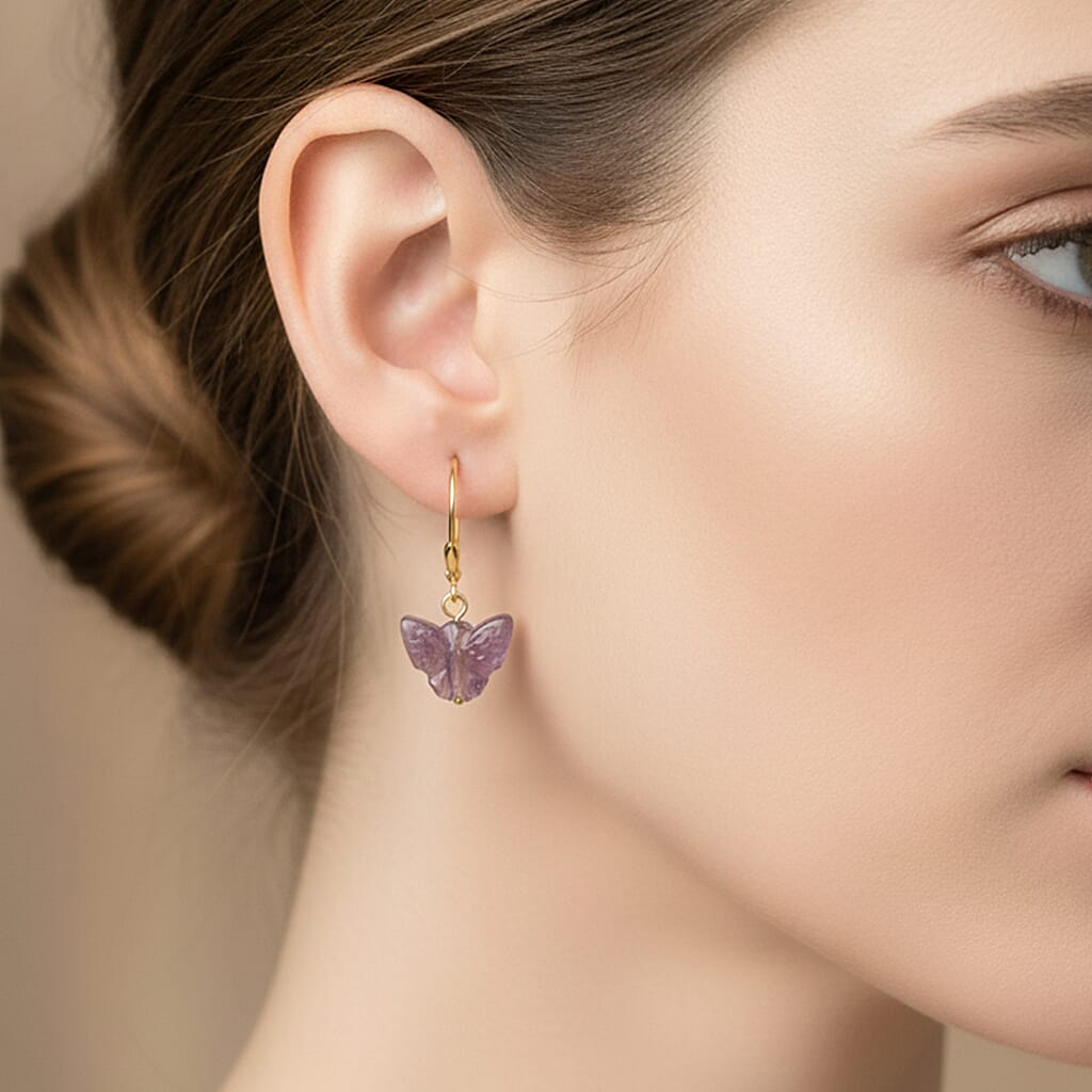 D'Joy African Amethyst Beads Earring in Yellow Gold Plated Sterling Silver 2.00 Ct.