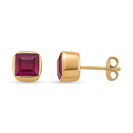 D'Joy Fissure Filled Ruby Solitaire Stud Push Post Earring in Vermeil YGSterling Silver  3.080  Ct.