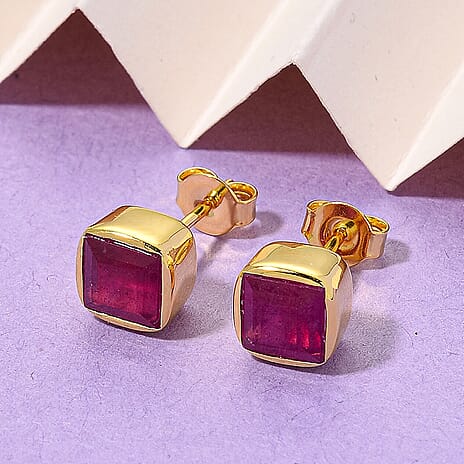 D'Joy Fissure Filled Ruby Solitaire Stud Push Post Earring in Vermeil YGSterling Silver  3.080  Ct.