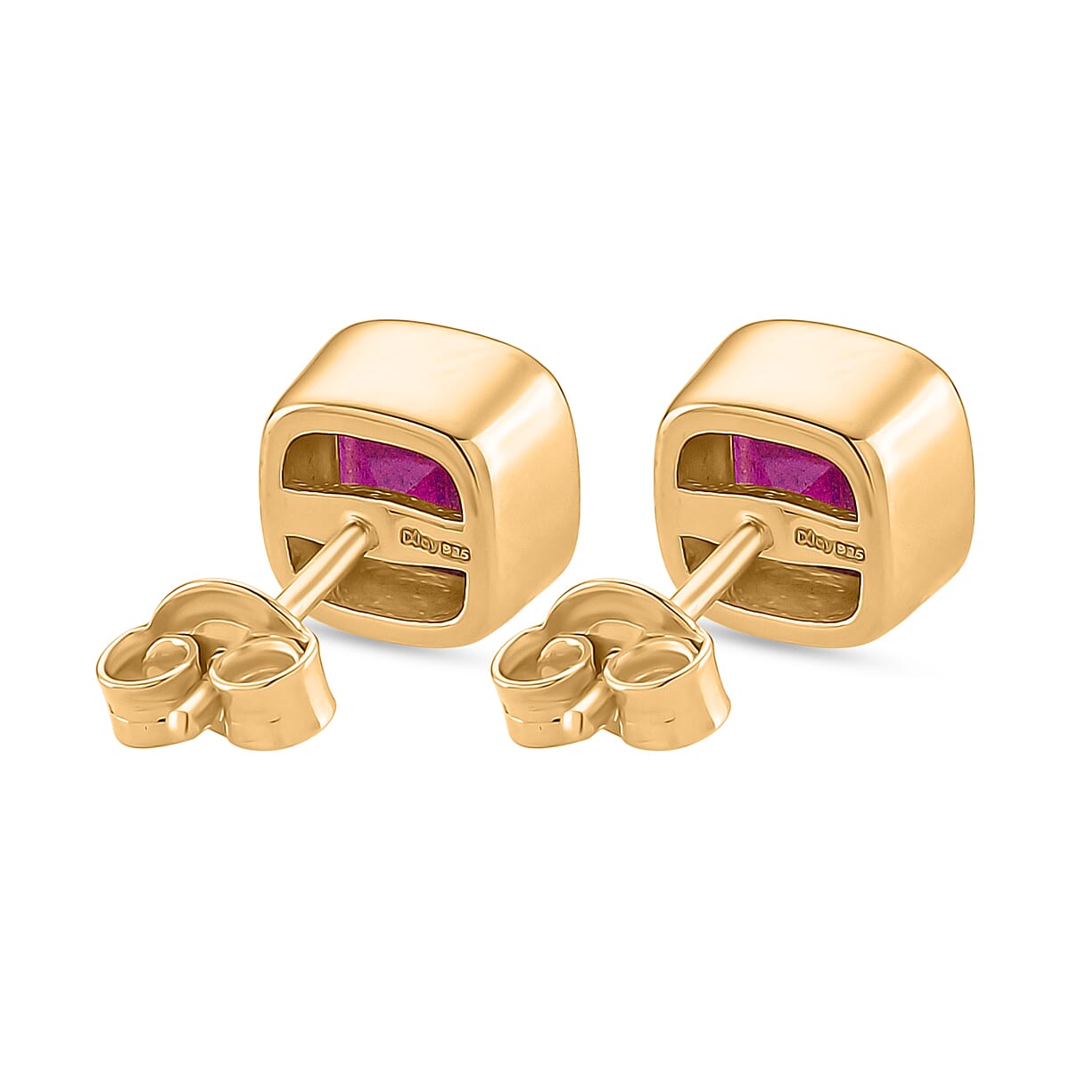 D'Joy Fissure Filled Ruby Solitaire Stud Push Post Earring in Vermeil YGSterling Silver  3.080  Ct.