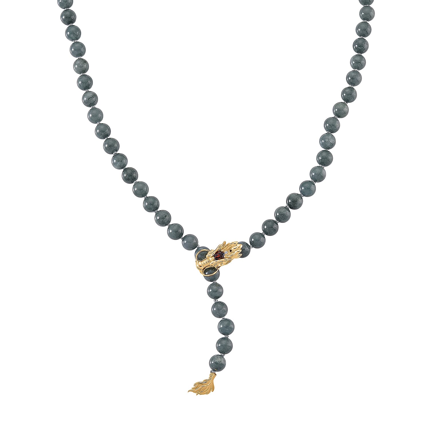 D'Joy Natural Jadeite Jade, Red Garnet, Natural Chrome Diopside & White Cubic Zirconia Beads Necklace (Size - 20-2 EXT) with Lobster Clasp in Yellow Gold Plated Sterling Silver 280.60 Ct.