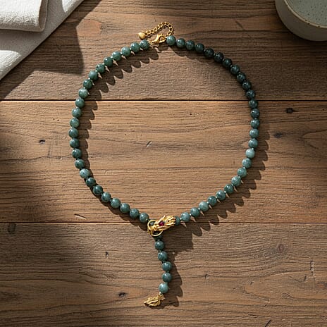 Designer Inspired-  Natural Jadeite Jade Necklace (Size - 20-2 EXT) with Lobster Clasp in Yellow Gold Plated Sterling Silver 280.60 Ct.