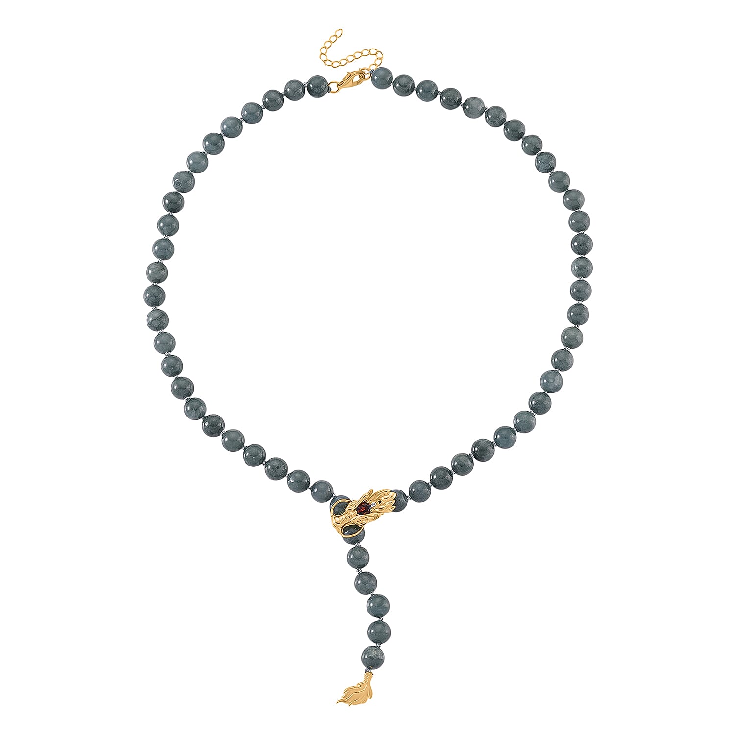 D'Joy Natural Jadeite Jade, Red Garnet, Natural Chrome Diopside & White Cubic Zirconia Beads Necklace (Size - 20-2 EXT) with Lobster Clasp in Yellow Gold Plated Sterling Silver 280.60 Ct.