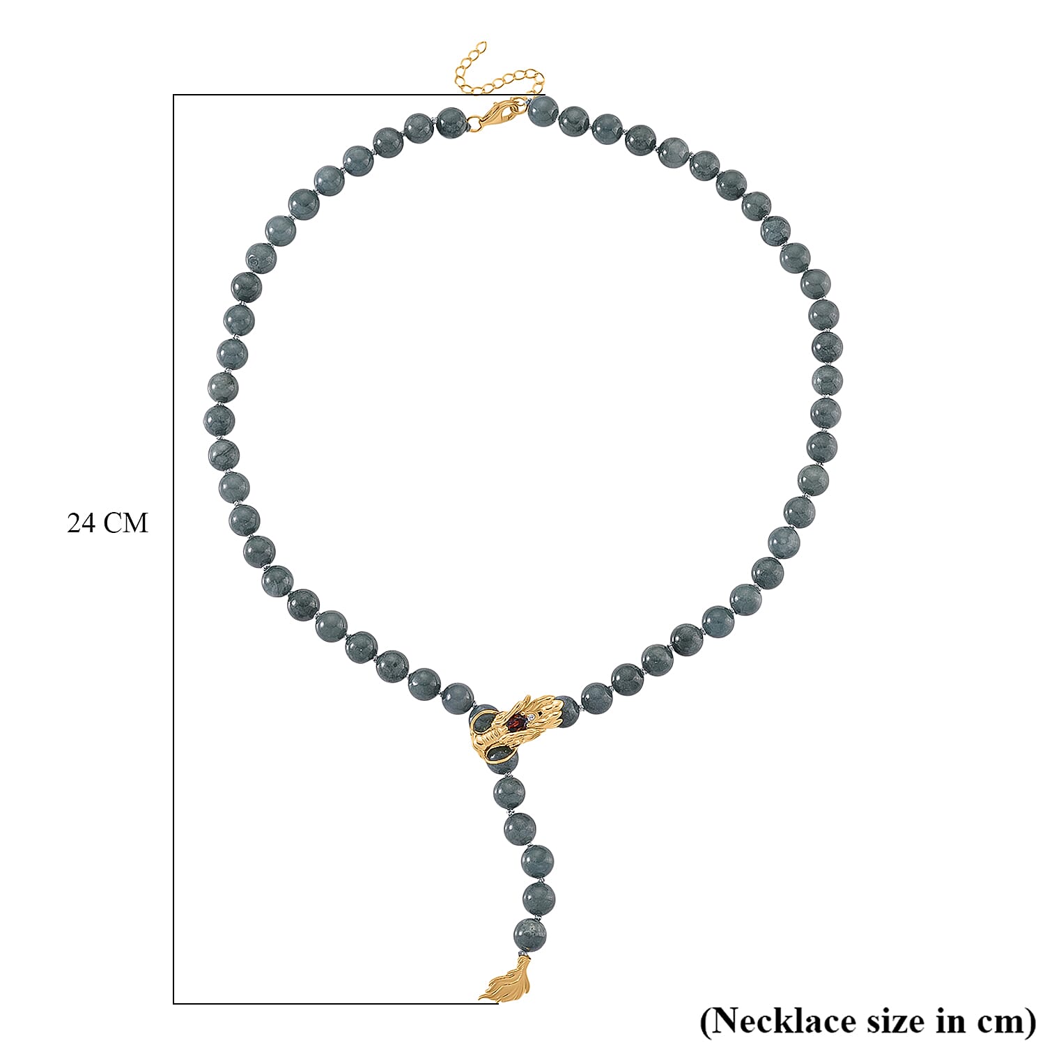 D'Joy Natural Jadeite Jade, Red Garnet, Natural Chrome Diopside & White Cubic Zirconia Beads Necklace (Size - 20-2 EXT) with Lobster Clasp in Yellow Gold Plated Sterling Silver 280.60 Ct.