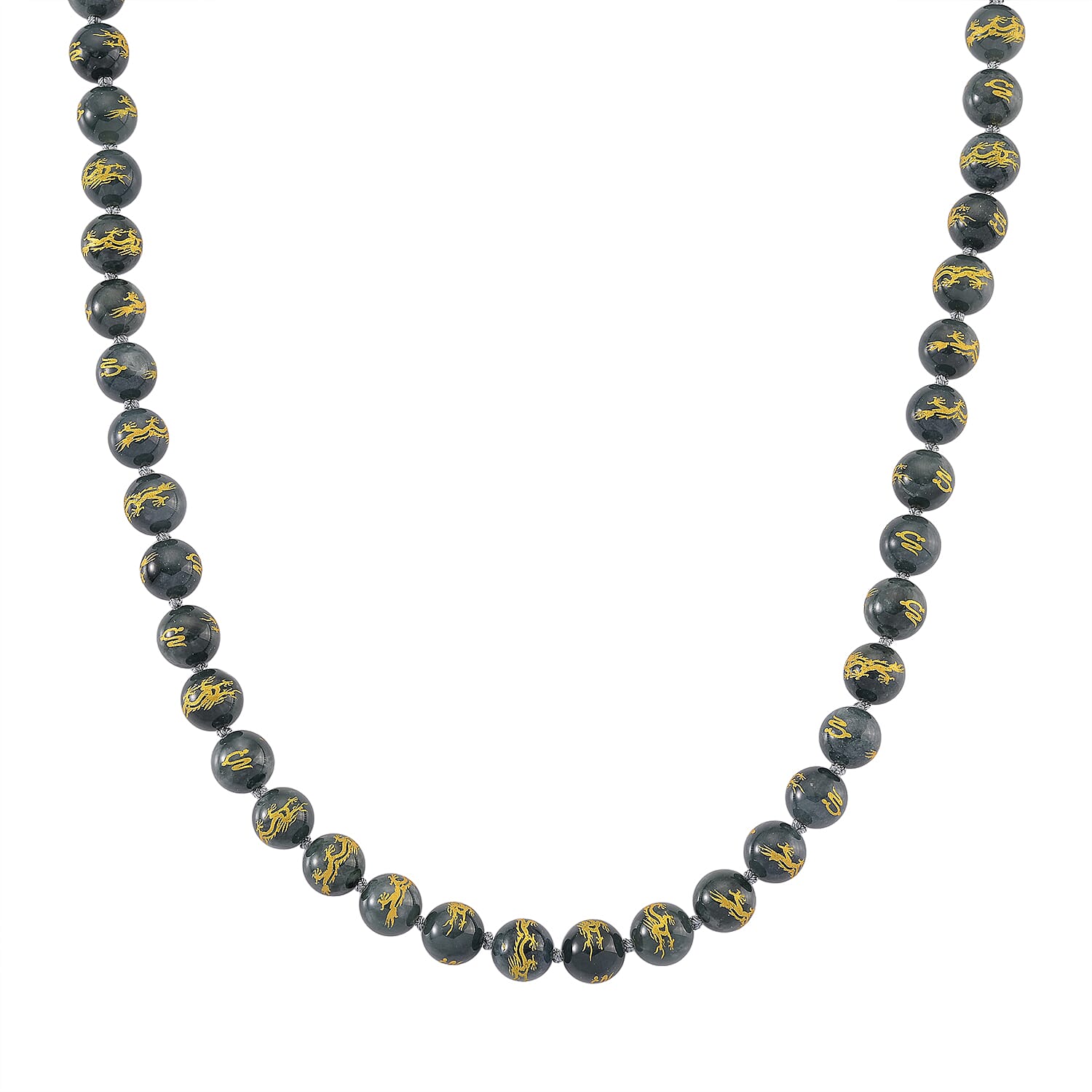 20th Anniversary Special -  Natural Type A Jadeite Jade Dragon Engraved Necklace (Size - 20) With Gold Overlay Sterling Silver Magnetic Clasp 510.00 Ct.