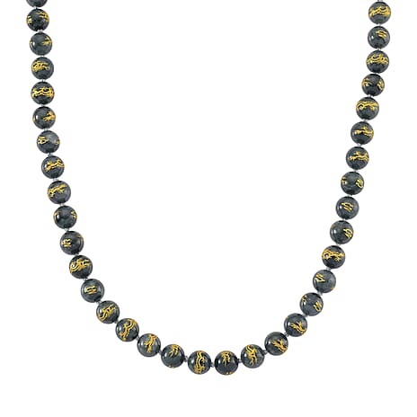 20th Anniversary Special -  Natural Type A Jadeite Jade Dragon Engraved Necklace (Size - 20) With Gold Overlay Sterling Silver Magnetic Clasp 510.00 Ct.