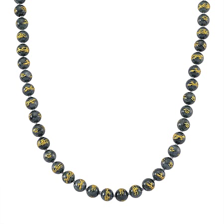 20th Anniversary Special - Natural Type A Jadeite Jade Dragon Engraved Necklace (Size - 20) With Gold Overlay Sterling Silver Magnetic Clasp 510.00 Ct. 20th Anniversary Special - Natural Type A Jadeite Jade Dragon Engraved Necklace (Size - 20) With Gold Overlay Sterling Silver Magnetic Clasp 510.00 Ct.