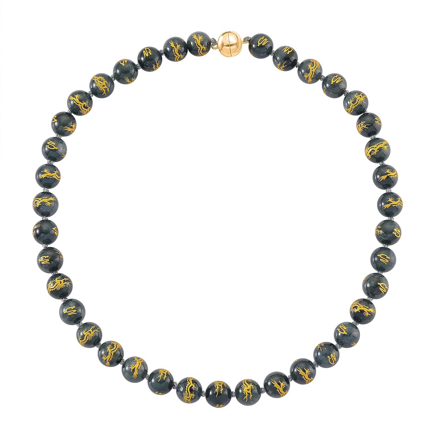 20th Anniversary Special -  Natural Type A Jadeite Jade Dragon Engraved Necklace (Size - 20) With Gold Overlay Sterling Silver Magnetic Clasp 510.00 Ct.