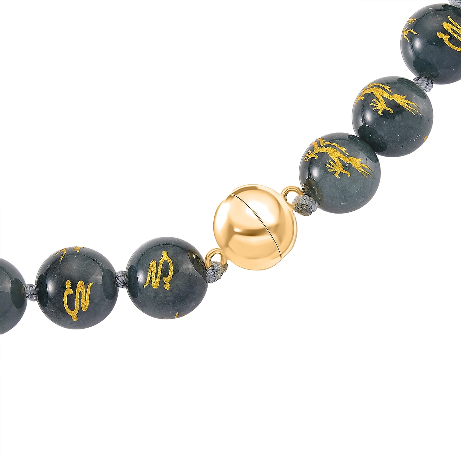 20th Anniversary Special -  Natural Type A Jadeite Jade Dragon Engraved Necklace (Size - 20) With Gold Overlay Sterling Silver Magnetic Clasp 510.00 Ct.