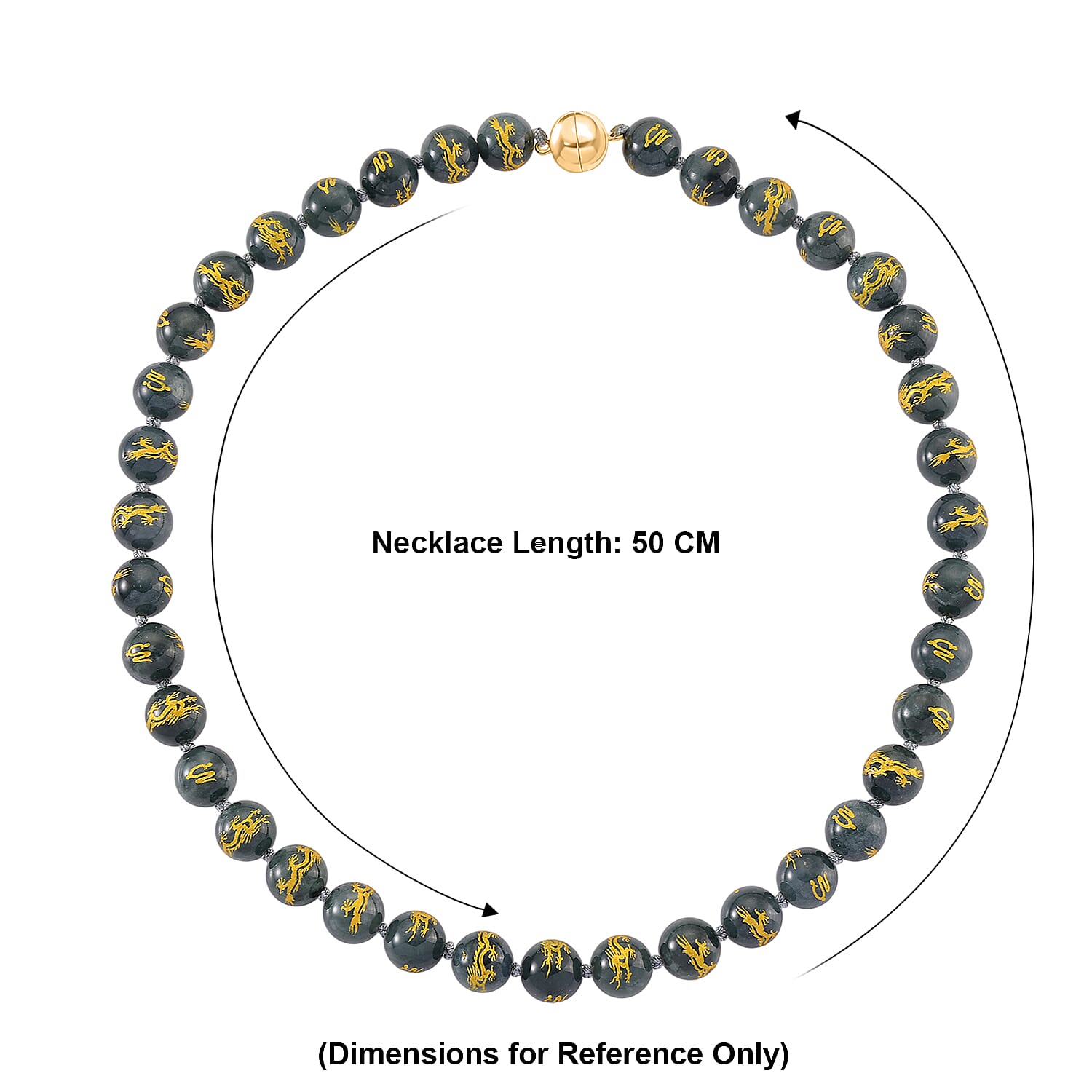 20th Anniversary Special -  Natural Type A Jadeite Jade Dragon Engraved Necklace (Size - 20) With Gold Overlay Sterling Silver Magnetic Clasp 510.00 Ct.