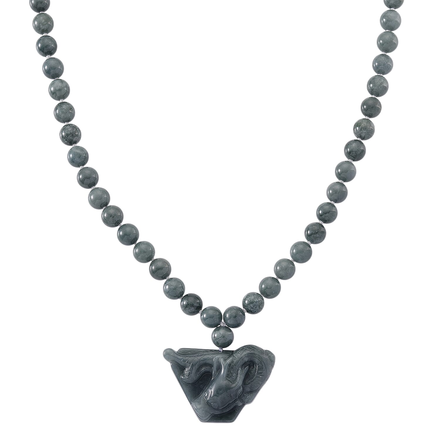 Natural Type A Jadeite Beads Necklace (Size 20) in Rhodium Overlay Sterling Silver 550.00 Ct.