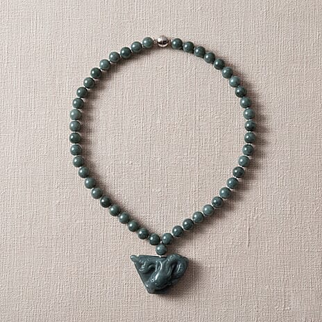 Natural Type A Jadeite Beads Necklace (Size 20) in Rhodium Overlay Sterling Silver 550.00 Ct.