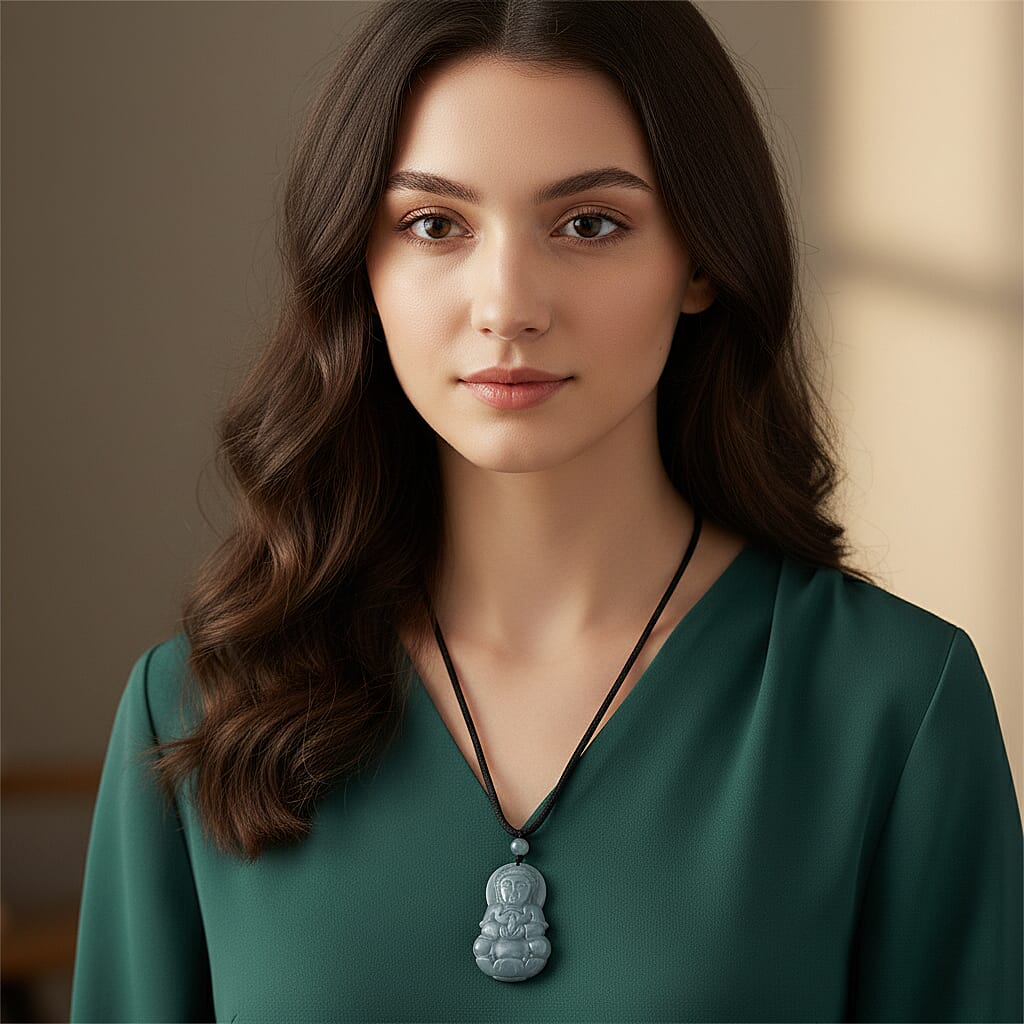 Natural Type A Jadeite Buddha Necklace 55.00 Ct.