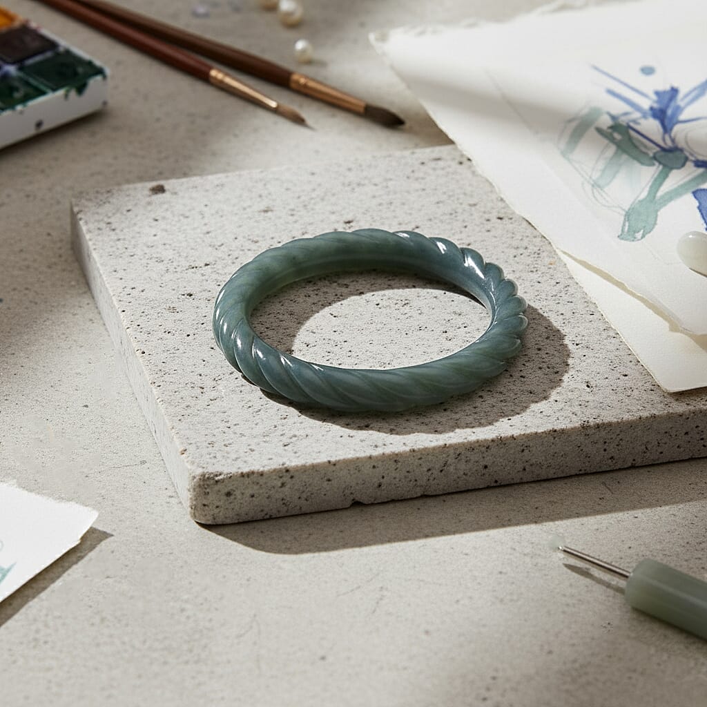 Natural Type A Jadeite Twisted Bangle (Size - 8) 305.00 Ct.