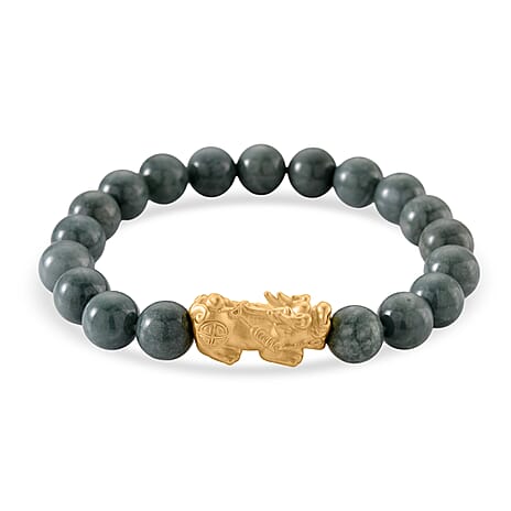 D'Joy Natural Jadeite Jade Stretchable Beads Bracelet (Size - 7.5) in Yellow Gold Plated Sterling Silver 160.00 Ct.