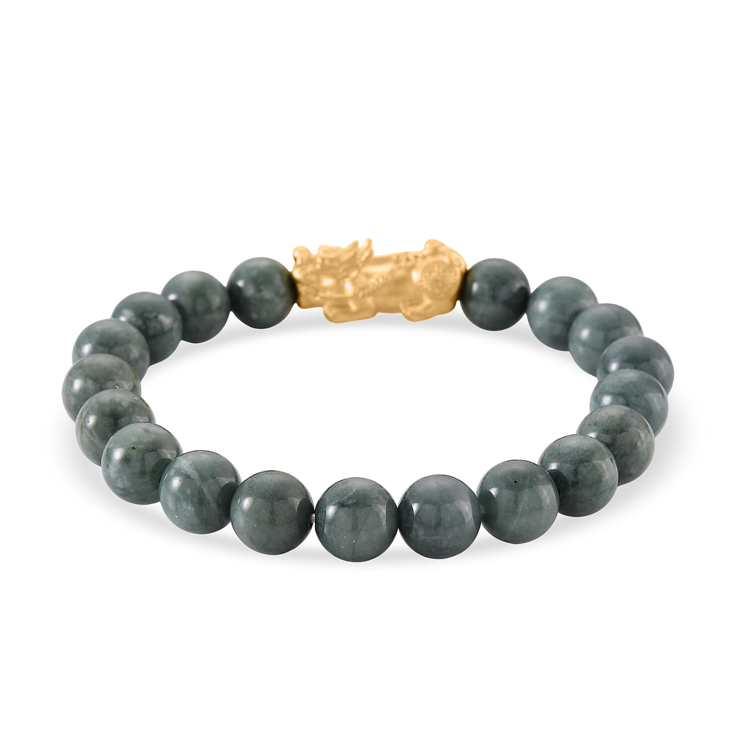 D'Joy Natural Jadeite Jade Stretchable Beads Bracelet (Size - 7.5) in Yellow Gold Plated Sterling Silver 160.00 Ct.