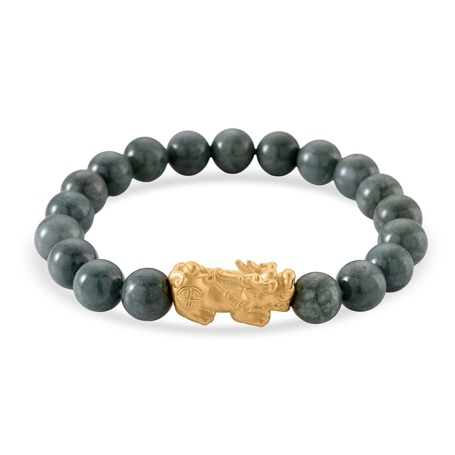D'Joy Natural Jadeite Jade Stretchable Beads Bracelet (Size - 7.5) in Yellow Gold Plated Sterling Silver 160.00 Ct.