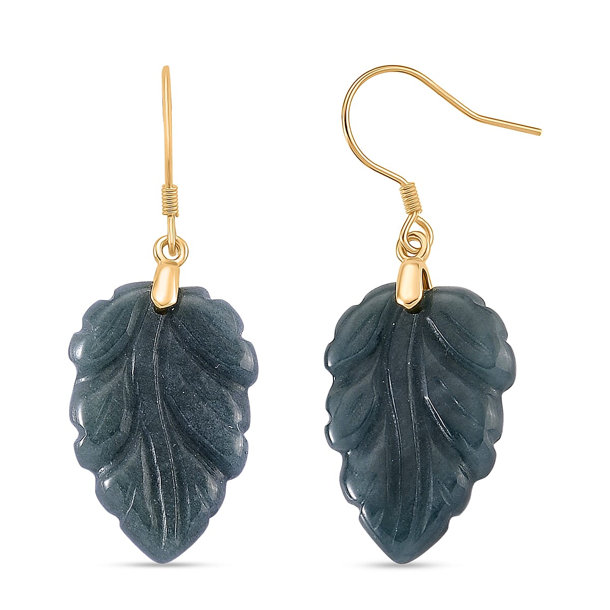 D'Joy Natural Jadeite Jade Beads Earring with Hook in Yellow Gold Plated Sterling Silver 25.00 Ct.