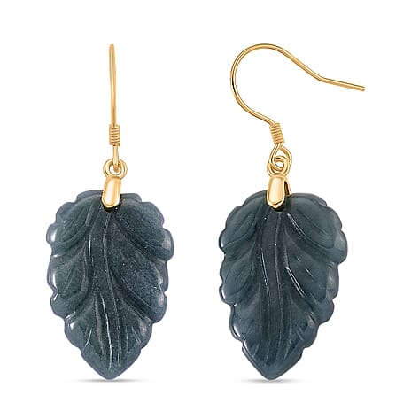 D'Joy Natural Jadeite Jade Beads Earring with Hook in Yellow Gold Plated Sterling Silver 25.00 Ct.