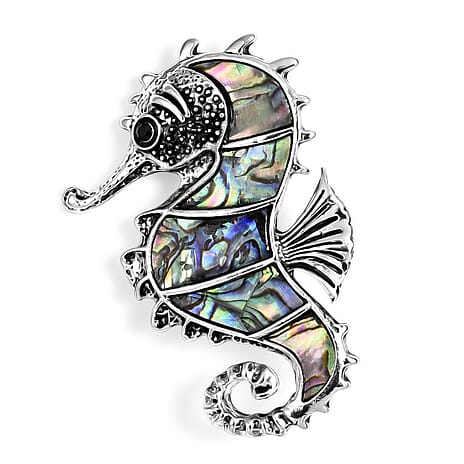 Closeout Deal - Christmas Deal - Elegant Crustal and Abalone Seahorse Brooch