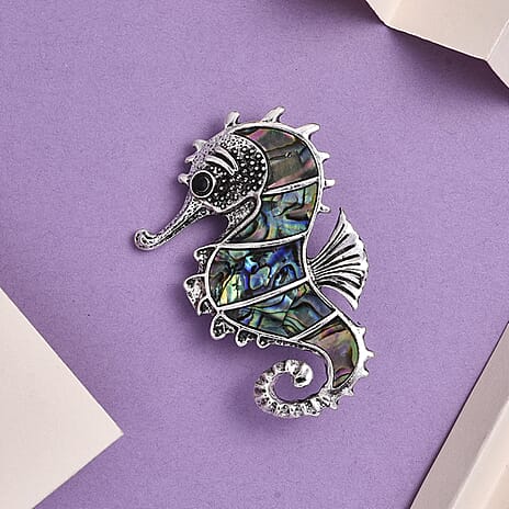 Closeout Deal - Christmas Deal - Elegant Crustal and Abalone Seahorse Brooch
