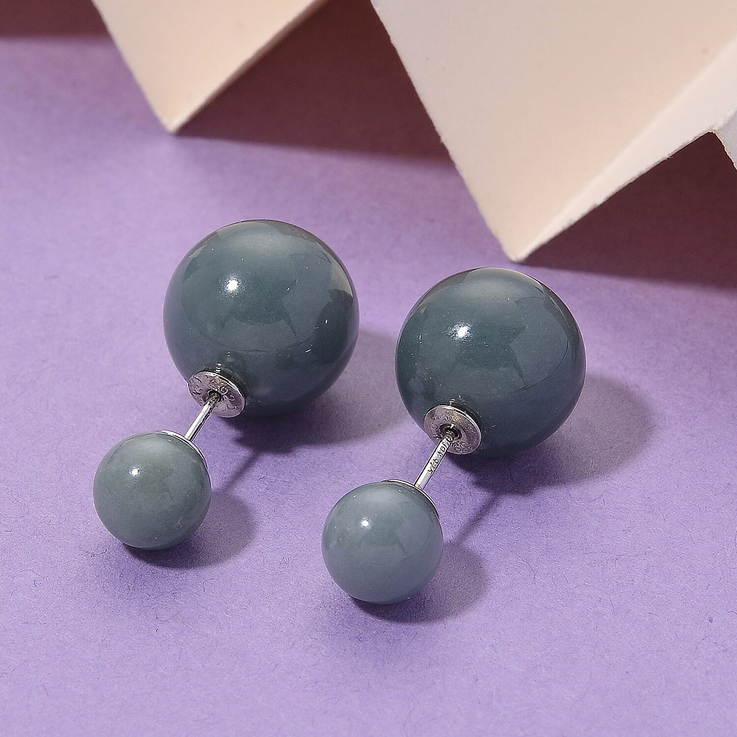 Natural Type A Jadeite Beads Earring in Rhodium Overlay Sterling Silver 43.00 Ct.