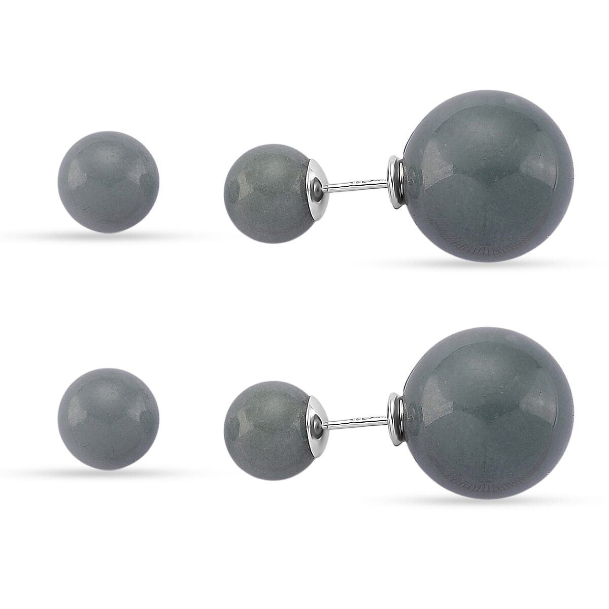 Natural Type A Jadeite Beads Earring in Rhodium Overlay Sterling Silver 43.00 Ct.