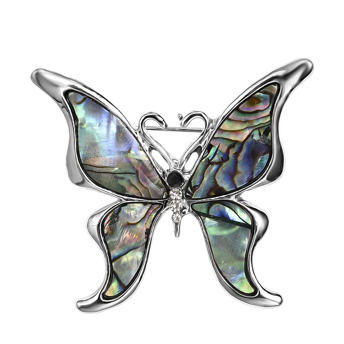Closeout Deal - Christmas Deal - Elegant Black Crystal and Abalone Butterfly Brooch
