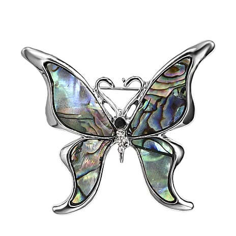 Closeout Deal - Christmas Deal - Elegant Black Crystal and Abalone Butterfly Brooch