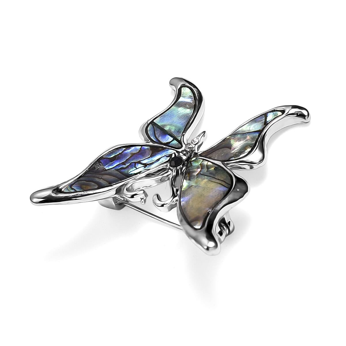 Closeout Deal - Christmas Deal - Elegant Black Crystal and Abalone Butterfly Brooch
