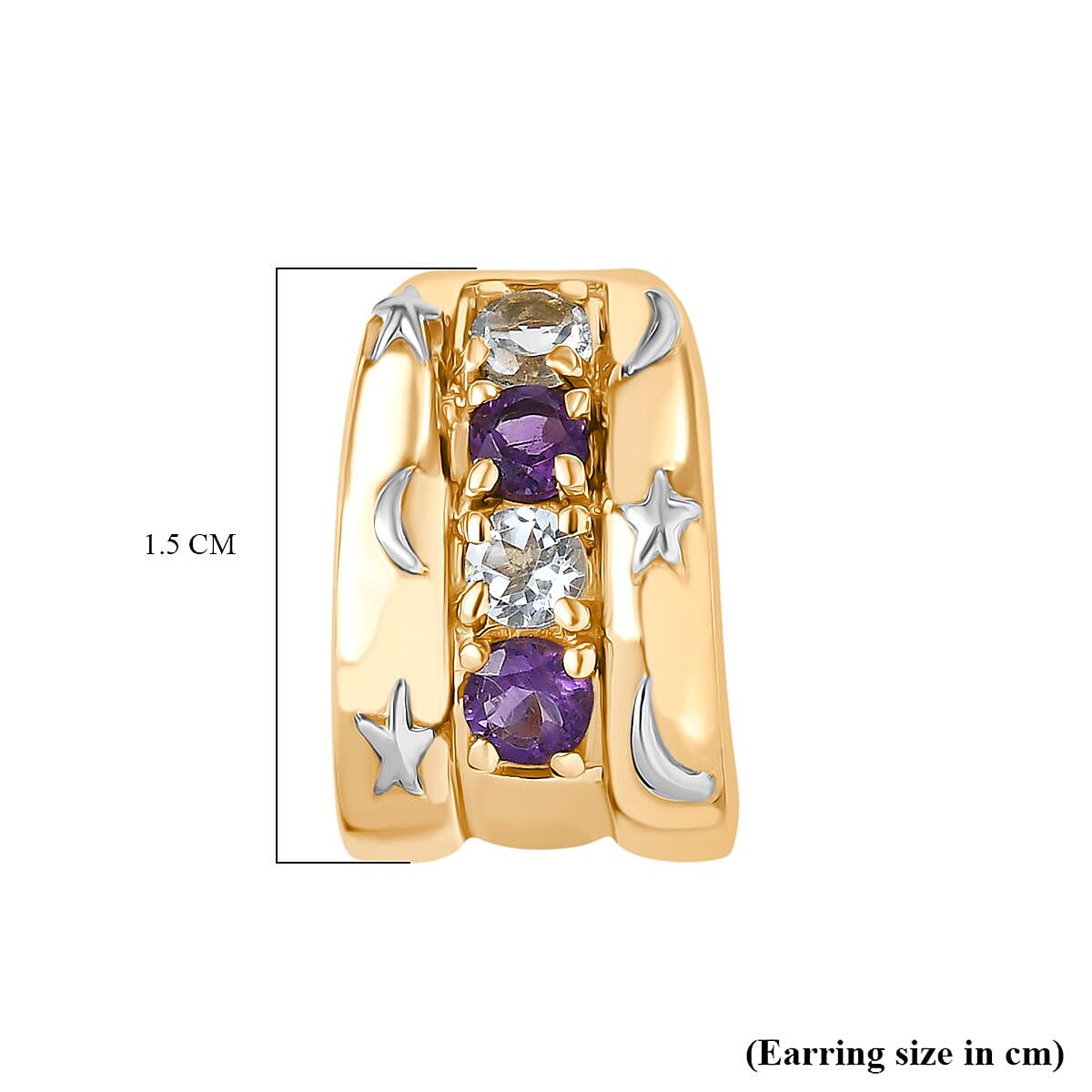 GP- Celestial Dream Collection African Amethyst & Blue Sapphire J Hoop Half Hoop Earring with Push Back in 18K Vermeil Yellow Gold Plated & Rodium Overlay Sterling Silver 1.03 Ct.
