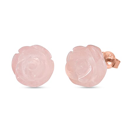 D'Joy 16.5 Ct. Rose Quartz Beads Earring with Push Back in Rose Gold Plated Sterling Silver