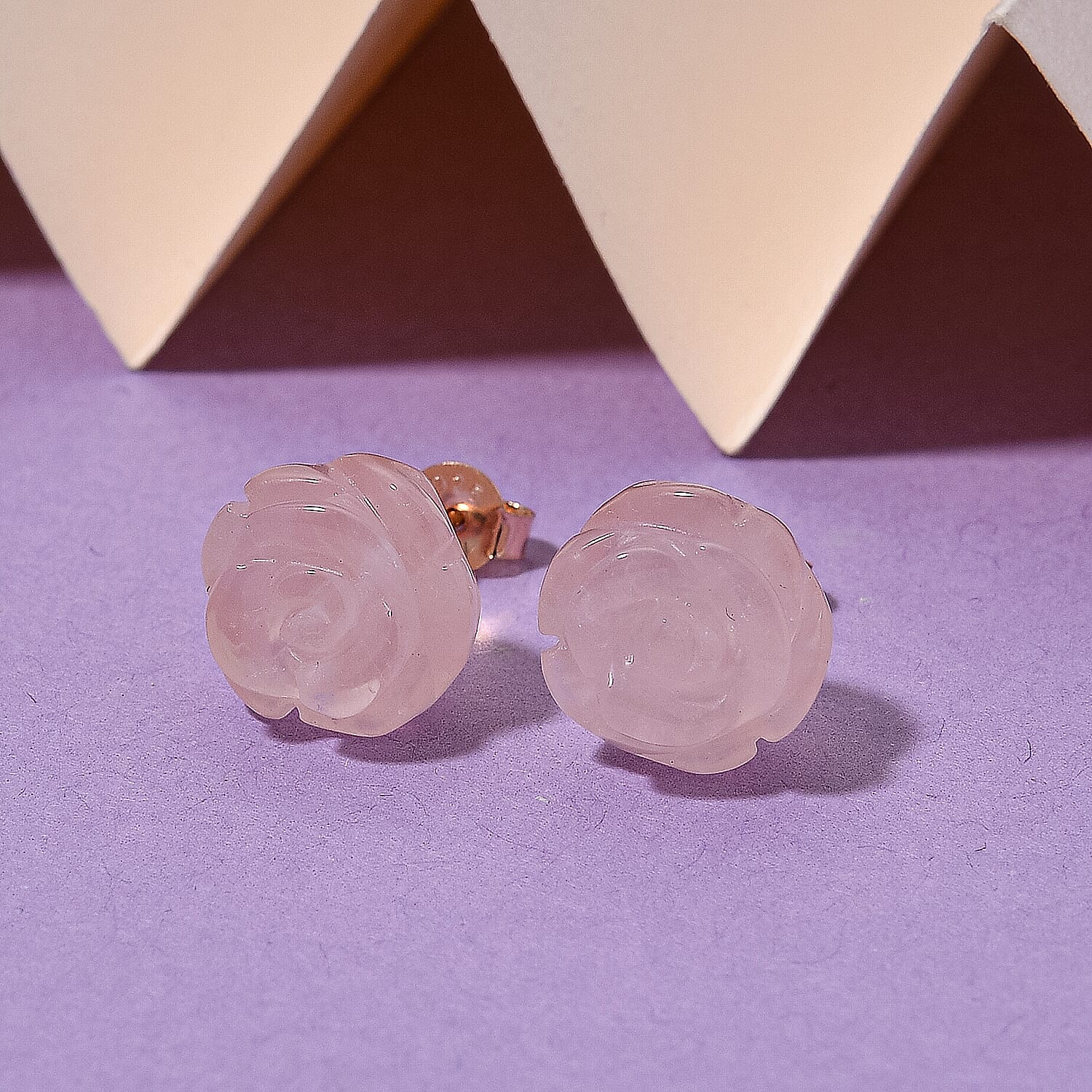 D'Joy Rose Quartz Beads Earring with Push Back in Rose Gold Plated Sterling Silver 16.5 Ct.