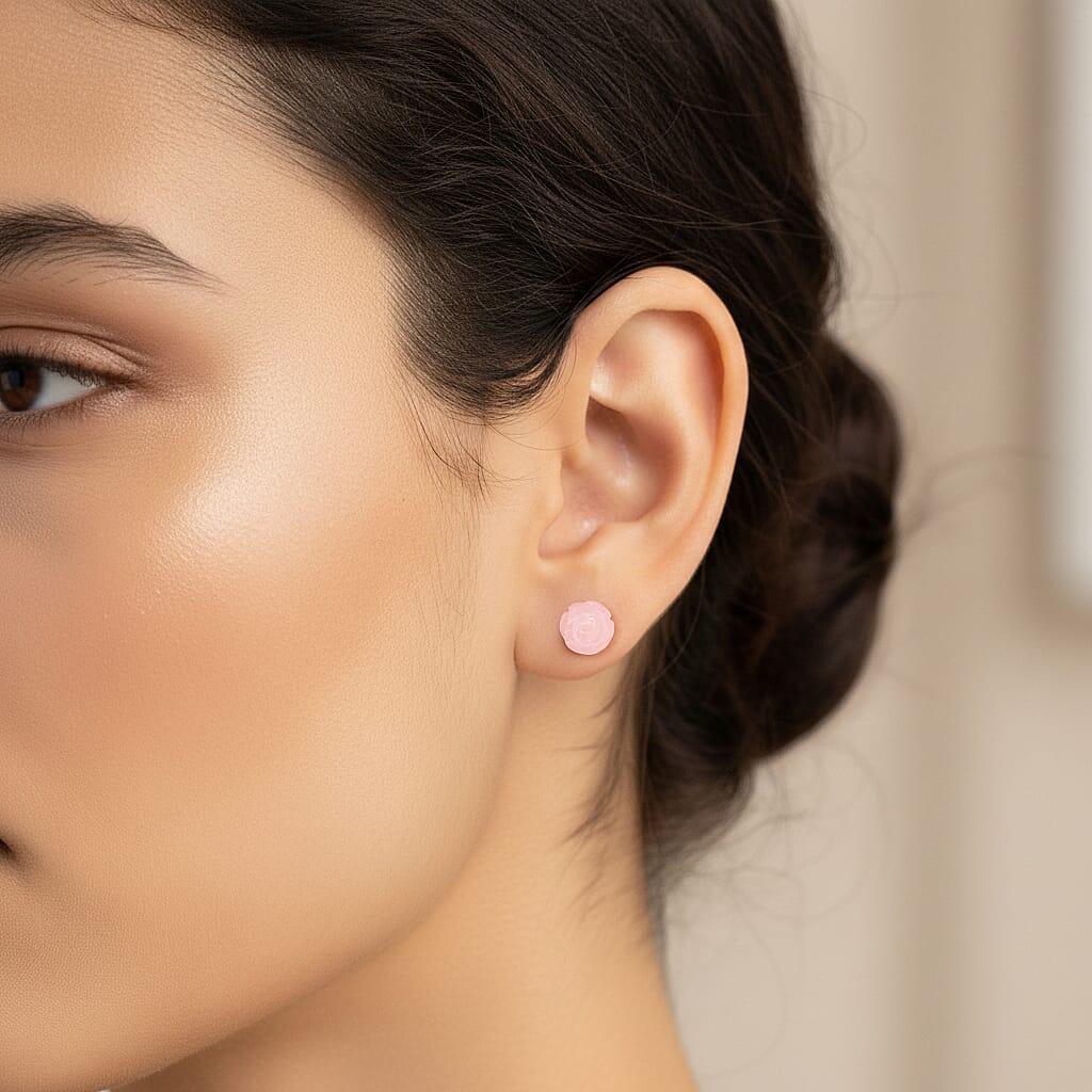 D'Joy Rose Quartz Beads Earring with Push Back in Rose Gold Plated Sterling Silver 16.5 Ct.