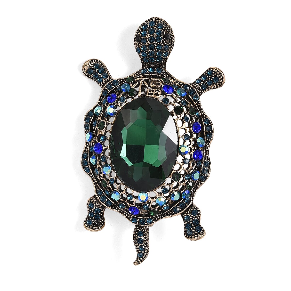 Multi Colour Crystal & Green Glass Turtle Brooch