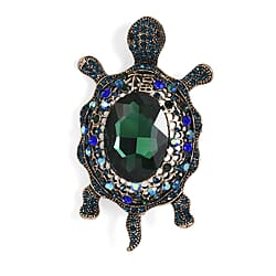 Multi Colour Crystal & Green Glass Turtle Brooch